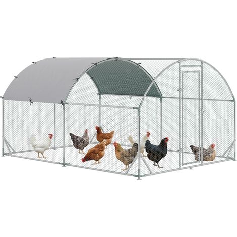 Grand enclos poulailler 10,64 ㎡ parc grillagé toit anti-UV porte verouillable 2,8 x 3,8 x 1,97 m argenté (1/5)