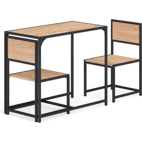 Pour petit appartement : Set table à manger 2 personnes, coin repas cuisine avec chaises rétractables et cadre métal (1/5)