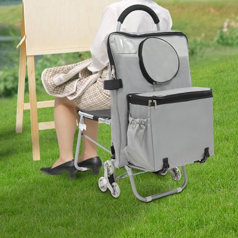 Chariot d'art roulant argenté Chevalet multifonctionnel pour croquis Chariot pratique Chaise roulante pliable et portable avec roues