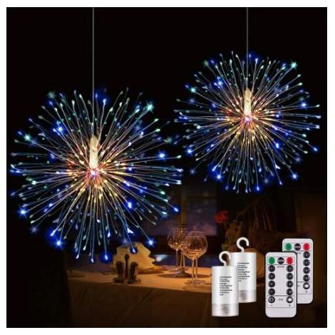 Guirlandes lumineusesLot de 2 feux d'artifice 150 LED fil de cuivre Starburst guirlandes lumineuses 8 modes guirlandes lumineuses à piles avec télécommande (coloré) (1/5)