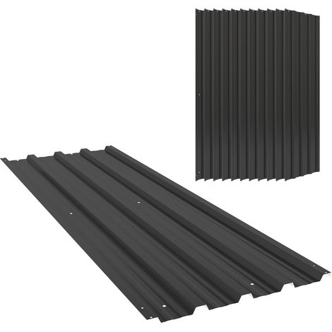 Set of 12 Corrugated Steel Roof Sheet Panels Black (1/5)