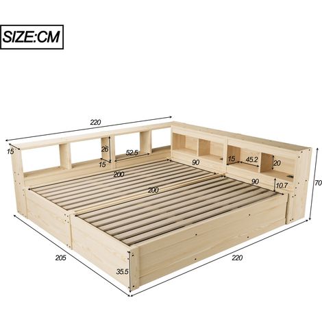 Polsterbett aus MDF in Natural Wood 220 x 205 x 70 cm HOMAIRE (1/5)