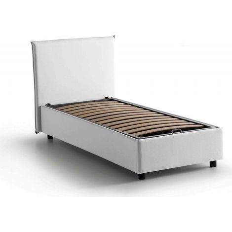 Talamo Italia Cama individual Bruna, Cama contenedor con revestimiento de tela, 100% Made in Italy, Apertura frontal, adecuado para colchón Cm 80x190, Blanco, con embalaje reforzado
