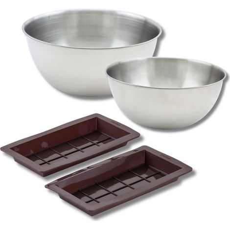 Ensemble comprenant 2 moules à chocolat, 1 spatule Zenker, 2 bols à mixer en inox Fackelmann (1/5)