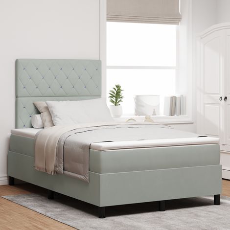 LED Box Spring Bed with Mattress Light Grey 120 x 190 cm Velvet vidaXL (1/5)