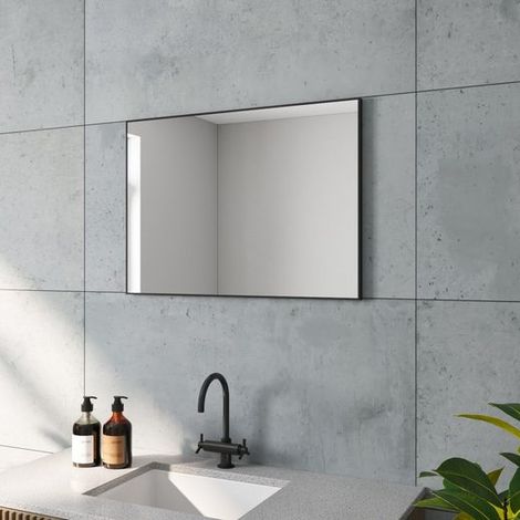 70x50 cm Wandspiegel Modern Badspiegel Rechteckiger Spiegel Mattschwarzer Aluminiumrahmen horizontaler vertikaler Einbau Geeignet für Badezimmer, Schlafzimmer, Friseursalons, Eingänge usw. (1/5)