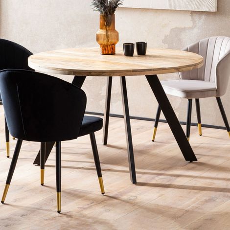 Table repas 120x120x76 cm en acacia massif et métal noir