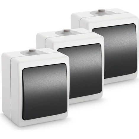 Interrupteur va-et-vient apparent pour locaux humides - 3x interrupteur simple apparent IP54, 250V, 10A - Interrupteur apparent pour locaux humides (1/4)