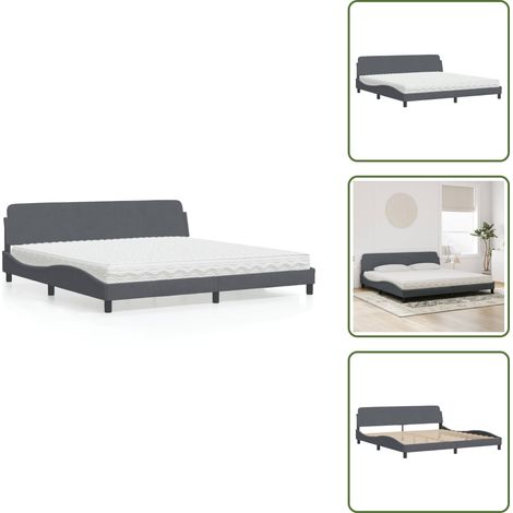 Lit avec matelas gris foncé 200x200 cm velours - Lit Double - Lit Avec Matelas - Lit Design - Lit Velours - Literie (1/5)