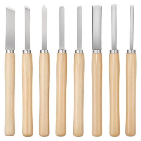 Juego de Herramientas de Torneado para Madera (8 Piezas), Cinceles con Hoja de Acero al Carbono, 2 Puntas Sesgada, 1 Punta de Lanza, 1 Tronzado, 1 Punta Redonda, 3 Gubias, 1 Bolsa Oxford (1/5)