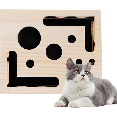 Boîte Puzzle à Gratter pour Chat, Boîte de Lime à Ongles pour Chat à Jouets en Bois, Fournitures pour Exercice et Jeu D'intérieur (30 25 8cm) (1/5)