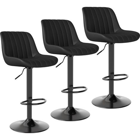 Barhocker 3er Set drehbar höhenverstellbar mit Lehne PU-Leder Schwarz (1/5)
