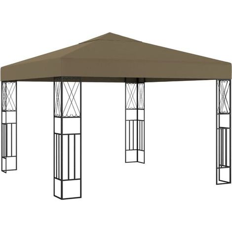 gazebo en tissu gris-brun de 3 x 3 mètres (1/5)
