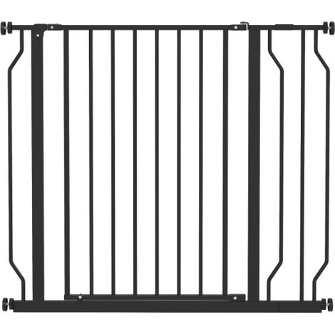 Adjustable Black Dog Safety Gate with Pressure-Mounted Door for Doorways, Hallways, and Staircases (1/5)