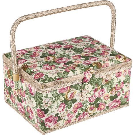 Panier à couture en tissu imprimé floral, boîte de rangement pour loisirs créatifs, organisateur de rangement pour la maison avec poignée (1/5)