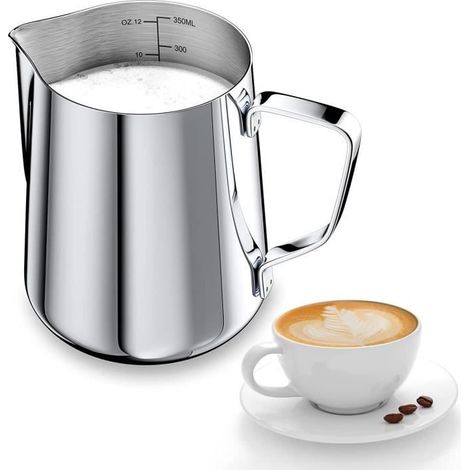 Pichet à Lait - Inox - 350ml - Acier Inoxydable 304 - Mesure Précise - Résistant à la Chaleur (1/4)