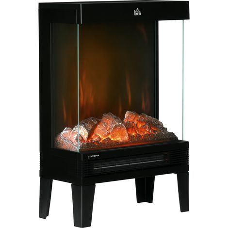 HOMCOM chimenea eléctrica 1000W/2000W calentador de chimenea con llama LED ajustable termostato y protección contra sobrecalentamiento 40,5x20x62 cm (1/5)
