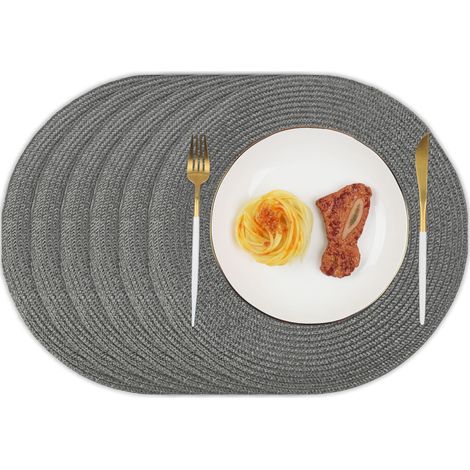 Lot de 6 Set de Table Rond Lavable Dessous de Table Gris Foncé sous Assiette de Table Résistantes à la Chaleur Antidérapant 34cm (1/5)