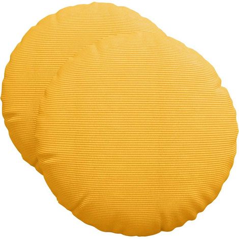 Seat Cushions 2 pcs Light Yellow Ø50 x 19 cm Corduroy Fabric vidaXL
