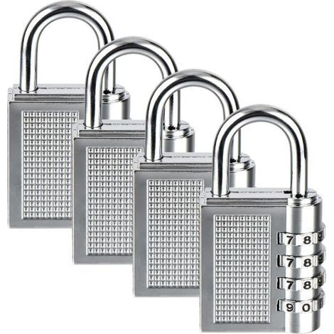 Aiperq 4 Digit Combination Padlock 4 Pack Heavy Duty Combination Code Padlock for Families Schools Businesses Luggage Lockers and Tool Box Silver (1/5)