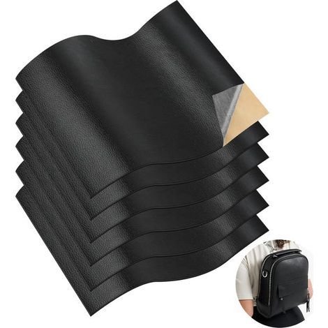 Kit de réparation adhésif pour similicuir, 20 x 30 cm, 6 pièces - Patchs noirs imperméables pour canapés, sièges auto, sacs (1/4)