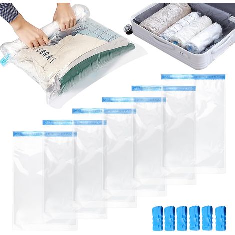 6 Pièces Sac Sous Vide Vetement Aspirateur, Housses de Rangement Aspirant, Vacuum Storage Bags, Aspirable Compression, Plastique Voyage pour Matelas, Literie, Oreillers, Couettes (1/5)