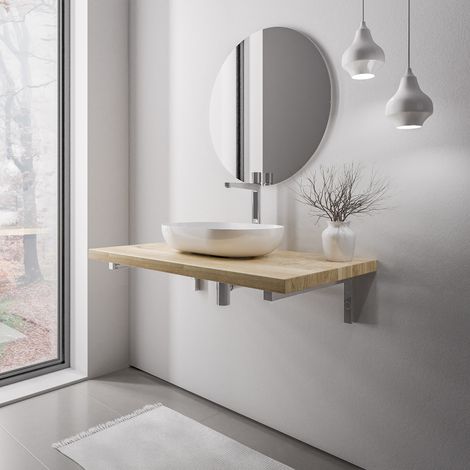 Waschtischplatte Bernstein PUREWOOD Eiche Massiv mit Konsolenträger - 100 cm, Chrom