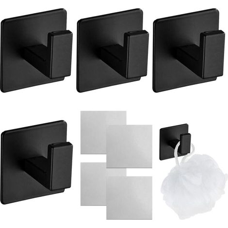 Confezione da 4 ganci adesivi per asciugamani, senza foratura, per bagno, cucina, camera da letto, garage, hotel, guardaroba, gancio nero