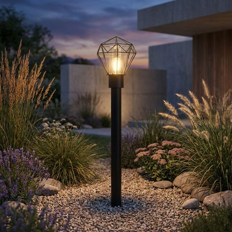 Wegelampe Terrassenlampe Außenleuchte Industriell Stehlampe schwarz Edelstahl Sockelleuchte, 1x E27, LxH 22,5x100 cm