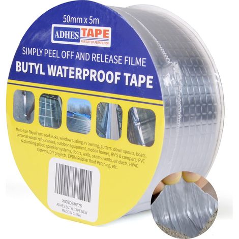 Ruban d'Étanchéité Butyle en Aluminium - Adhésif Imperméable Haute Température, 50 mm x 5 m (1/5)
