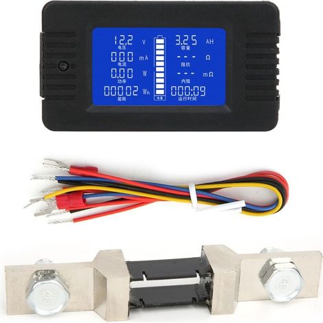 Moniteur de batterie, moniteur de batterie multifonction CC à écran LCD, 0-200V, wattmètre équilibre Power Batterie Tension Checker Analyseur, avec shunt 200A(with 200A shunt) (1/5)