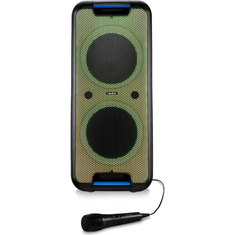 Enceinte de fête (Batterie, Micro, Enceinte Bluetooth Portable, boîte à Musique, Effets Lumineux, karaoké, 2X Micro, AUX, USB) (1/5)