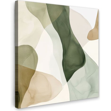 TABLEAU SUR TOILE Japandi - Abstrait - Vert Tableau Chambre Adulte 90x90 cm