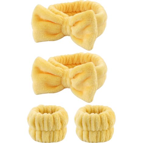 2 bandeaux + 2 protège-poignets, accessoire spa pour visage et cheveux, absorption élevée, élastique confortable, usage maquillage et soins (1/5)