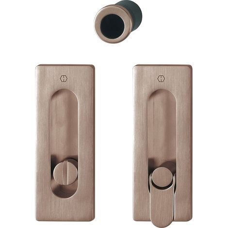 Kit de rosace de porte coulissante M464 - Sans serrure - Rosace carrée pour WC - Cuivre