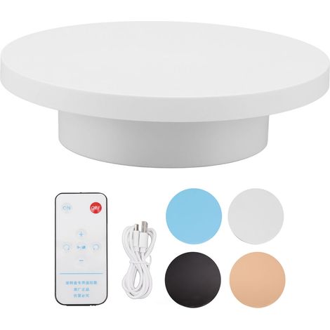 Support rotatif blanc, prise secteur, télécommande, charge max 3kg, plateau diamètre 15cm, présentoir automatique pour produits (1/5)
