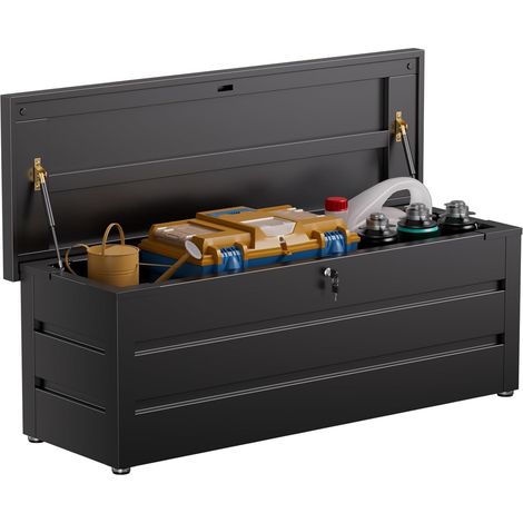 Coffre de Jardin en métal Noir 450 l Boîte à coussins d'extérieur pour le jardin avec revêtement antirouille - Boîte de rangement étanche - 150 x 52 x 60 cm (1/5)