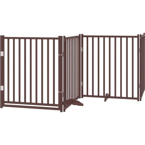 Barrière pour chiens avec porte 4 panneaux bois de sapin massif
