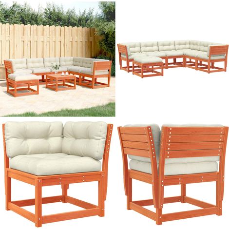Set Salotto Giardino 7pz con Cuscini Marrone Cera Massello Pino - Sedute angolari - Cuscini per seduta
