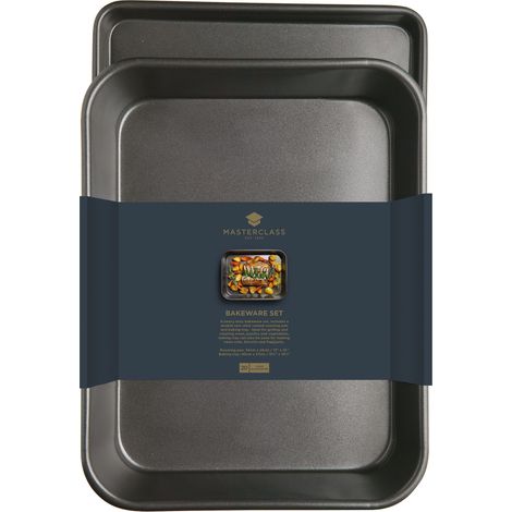 masterclass KitchenCraft Set de 2 Tabletts de Backofen 1mm Carbonstahl Antihaft BPA frei de 39 x 27 cm und 34 x 26 cm