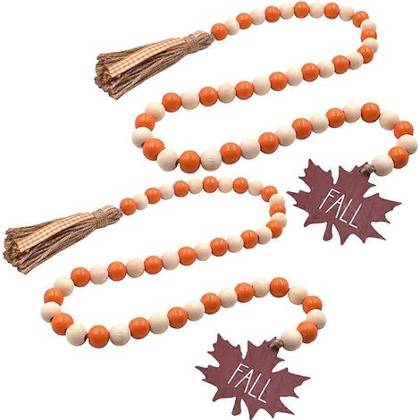 Guirlande rustique de perles en bois avec pompon pour décoration de Thanksgiving (10 pièces) (1/5)