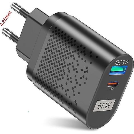 Gan 65W Powerbank mit Quick Charge 3.0 Typ-C PD USB-Anschluss und QC 3.0-Unterstützung – entspricht koreanischen Standards – Schwarz