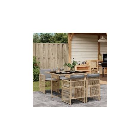 Ensemble à manger de jardin coussins 5 pcs mélange beige rotin (1/5)