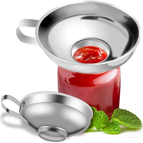 Entonnoir Cuisine Inox, Inoxydable Acier Entonnoir Large Ouverture En Métal Avec Poignée Pour Transfert Huile Liquide Confiture Alimentaire, Funnel Argent, Petit Et Grand (1/5)