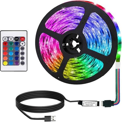 Ruban LED multicolore - - 1 mètre - Télécommande incluse - Alimenté par USB - Réglable - Changement de couleur (1/5)