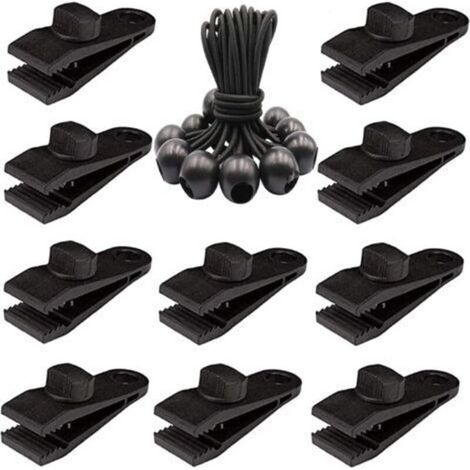 Lot de 20 clips de bâche robustes – Pinces de tente à vis pour bâche avec boule élastique pour auvent, auvents, pergola, couvertures en toile, camping en plein air, piscine (1/5)