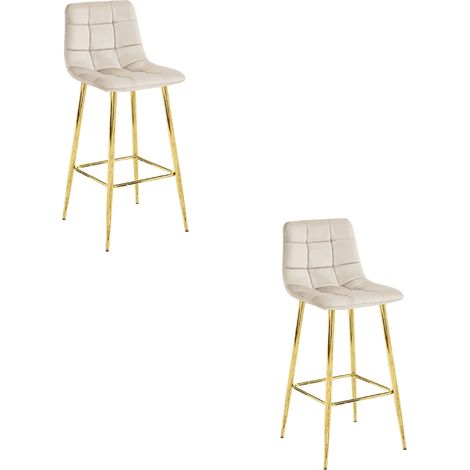 Tabouret Arceto - velours beige / pieds dorés x 2 (1/4)