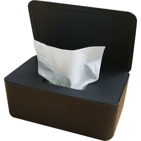 Caja de almacenamiento para toallitas húmedas con tapa, negra.