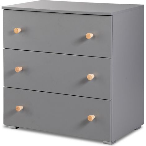MINEA Commode AUGUSTE L. 80 cm Grise 3 tiroirs (1/3)