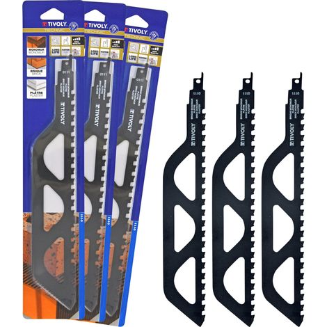 Tivoly •  Lot de 3 lames Sabre Spécial Briques, Plaques de Platre, attache universelle, L305mm